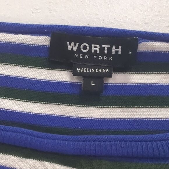 Worth Sweater Womens Large Blue Striped Crew Neck Lightweight - Picture 4 of 8